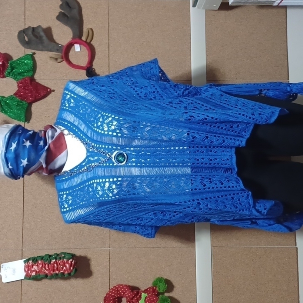 Blue Zone Planet Cover Up crocheted sweater  all in a beautiful blue